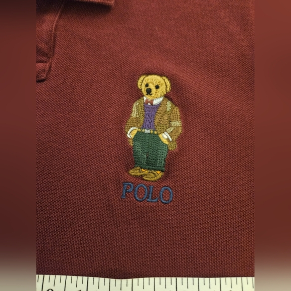 Ralph Lauren Polo Shirt with Navy Stripe Bear Logo Size M - Picture 3 of 5